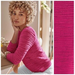J JILL NWT M Placed-Pattern Slub-Textured Sweater in Cerise Pink • Soft Glam